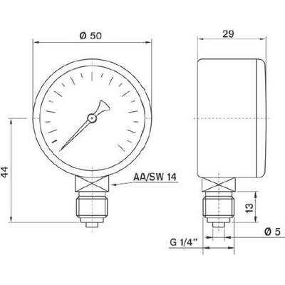 Pakkens 0-16 Bar 50 mm Alttan Bağlantılı Kuru Manometre