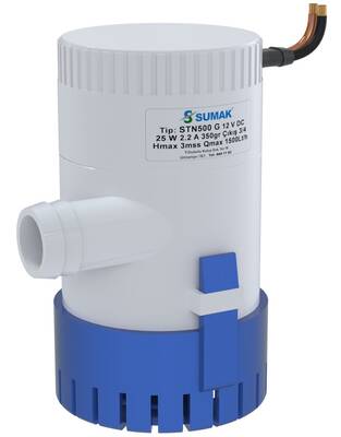 Sumak STN1100G Sintine Dalgıç Pompa 4 mss 2500 litre/h 12 VOLT -Manuel-