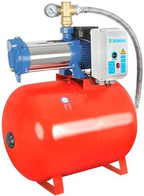 Sumak SYMTH6-150/8 Yatay Kademeli Bina Hidroforu 100 Lt Tanklı 9 Kat 20 Daire 380 Volt 1.5 Hp